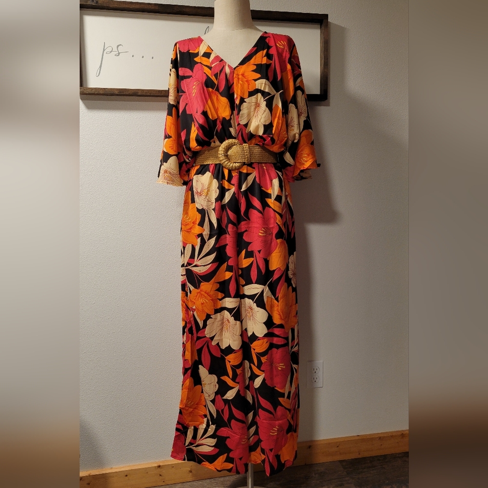 Easel Floral Jumpsuit with Belt, NWT